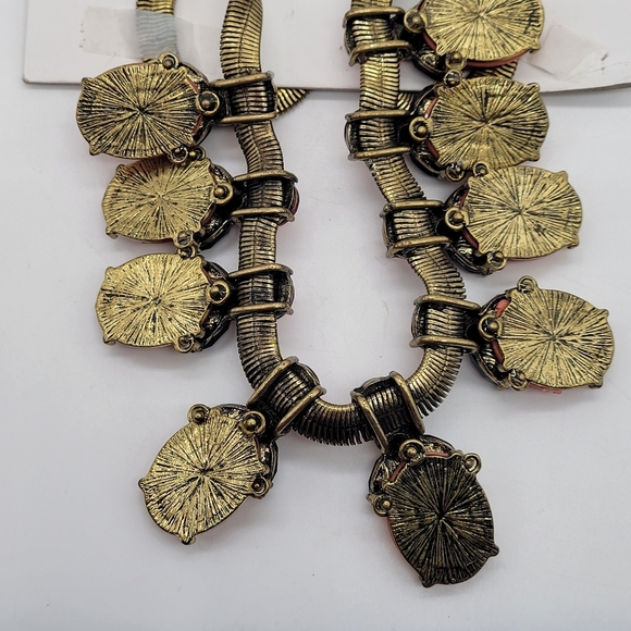 BaubleBar Opaque Amber Navy & Pink Glass Scarab Style Statement Necklace 16”+3” - Picture 5 of 12